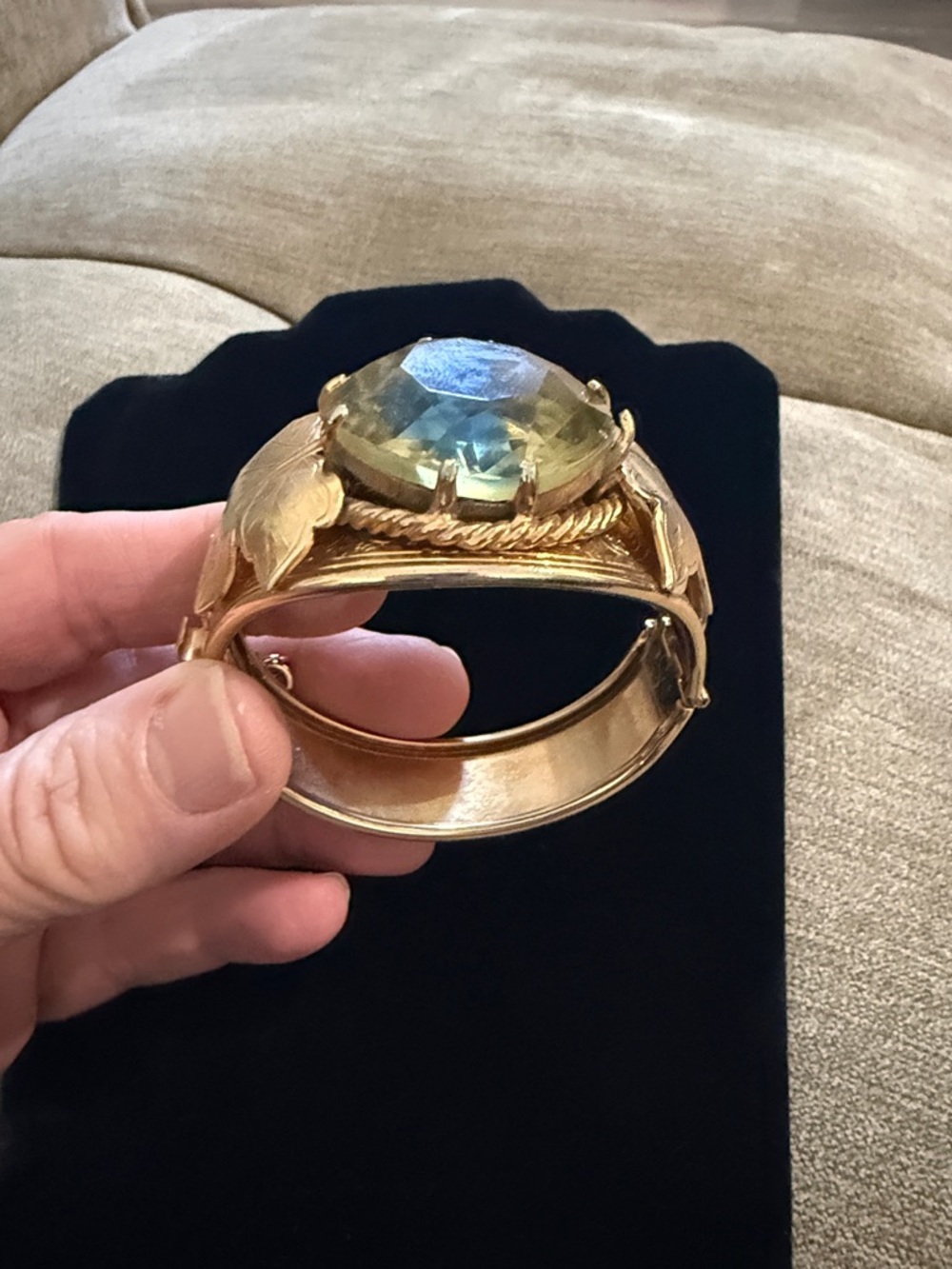Vintage Sarah Coventry Gold Tone Statement Cuff Bracelet | Large Faceted Stone - Picture 6 of 7